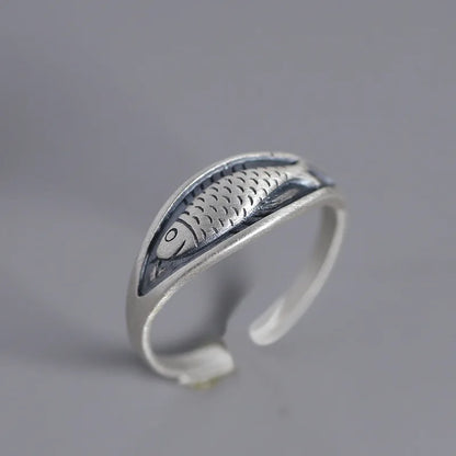 New in 925 Sterling Silver Fish Adjustable Rings For Women Engagement Ladies Rings Jewelry Gifts Female Jewellery Argent 925
