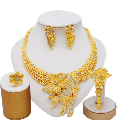 Dubai Gold Color Jewelry Sets African Indian wedding Bridal Wife gifts Necklace Bracelet Earrings ring Jewelery for Women 2022