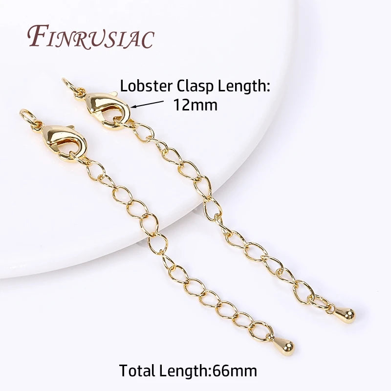 Rhodium/ 18K Real Gold Plated Brass 66mm Extension Tail Chain DIY Jewelry Making Findings 10/12mm Lobster Clasps Extension Chain