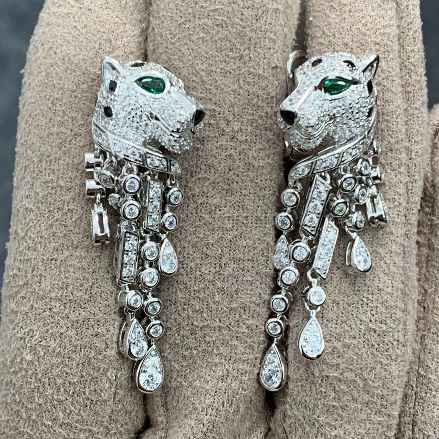 AYJEWELRY S925 Sterling Silver Panther Black Spot Leopard TearDrop Tassel Dangle Earrings Fine Luxury Designer Jewelry For Women