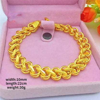 Pure Gold Color Fried Dough Twist Bracelet for Men Gold Color Bracelet Bangle Wedding Birthday Party Fine Jewelry Gifts