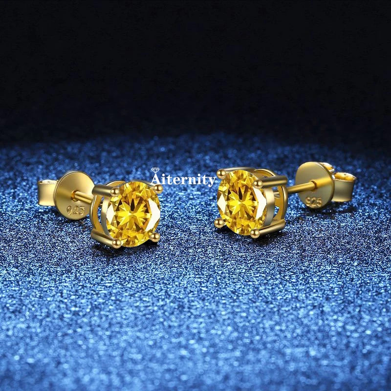 GRA Moissanite VVS1 Earrings Women 925 Sterling Silver Moissanita And Zircon Ear Studs Pink Yellow Red Orange Pass Diamond Test