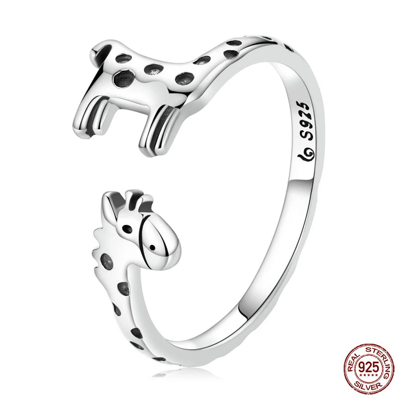 Bamoer Genuine 925 Sterling Silver Cute Cat And Dog Adjustable Ring For Women S925 Open Animal Ring Fine Jewelry Accessories