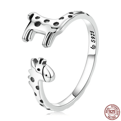 Bamoer Genuine 925 Sterling Silver Cute Cat And Dog Adjustable Ring For Women S925 Open Animal Ring Fine Jewelry Accessories