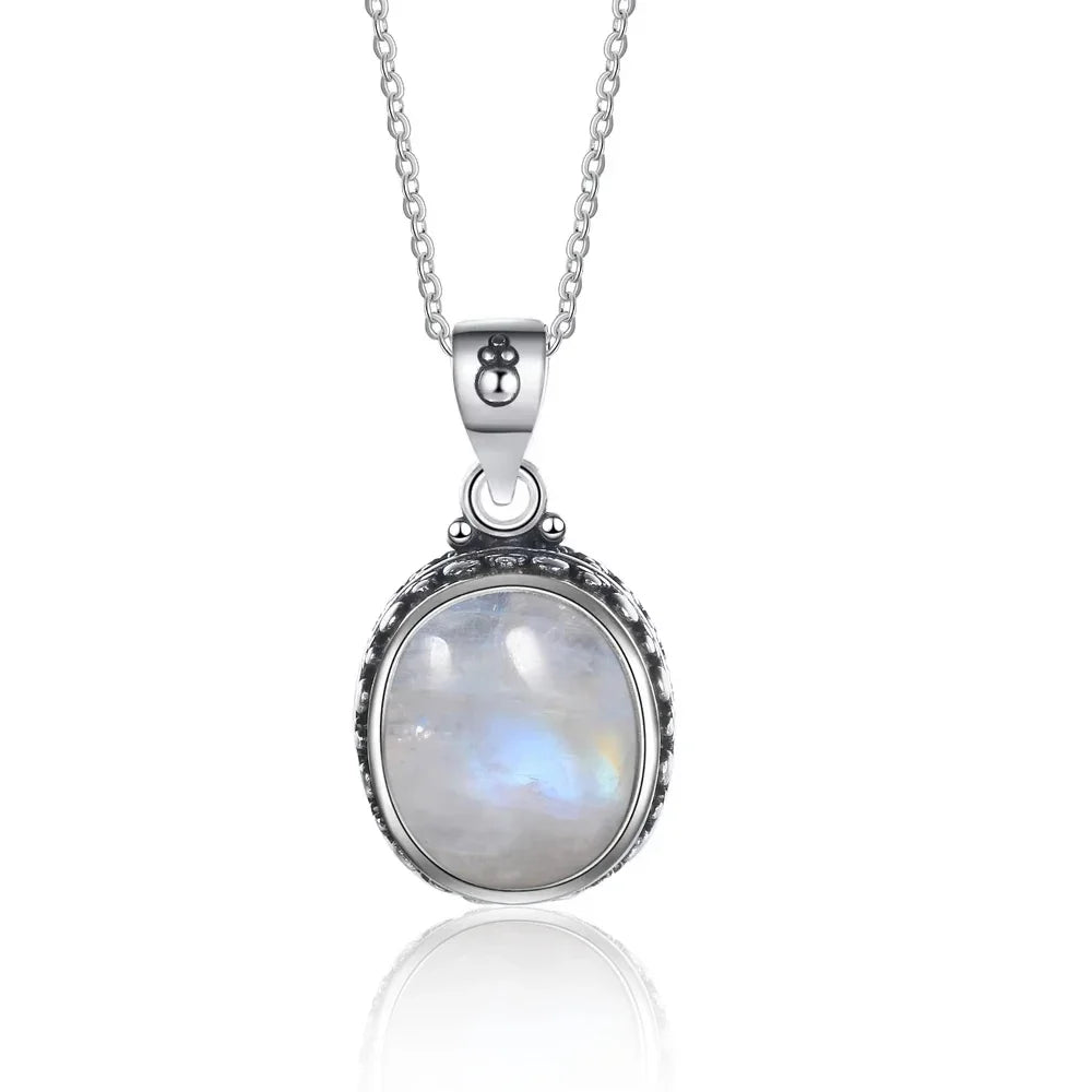 Vintage 925 Sterling Silver Earring Oval Natural Kyanite Stone Moonstone Labradorite Hoop Earrings With Necklace Set For Women