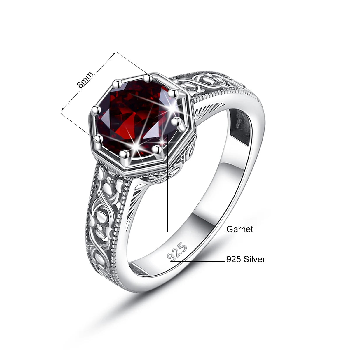 Real 925 Sterling Silver Birthstone Rings for Man Woman Fashion Octagon Emerald Garnet Crystal Argentum Gems Handmade Jewelry