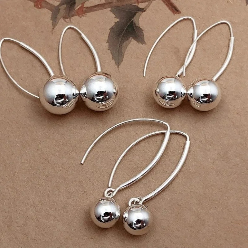 S990 Sterling Silver Drop Earrings for Women Smooth Surface Balls Pure Argentum Ear Drop Classic Fashion Jewelry Wholesale