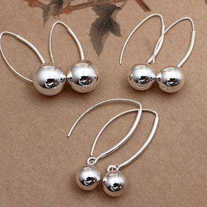 S990 Sterling Silver Drop Earrings for Women Smooth Surface Balls Pure Argentum Ear Drop Classic Fashion Jewelry Wholesale
