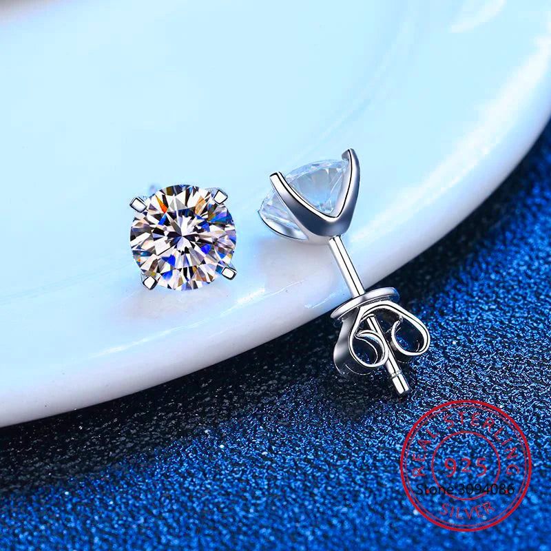 Certified 2ct D Color Moissanite Studs Earrings for Women White Gold S925 Sterling Silver Brilliant Lab Diamond Earring