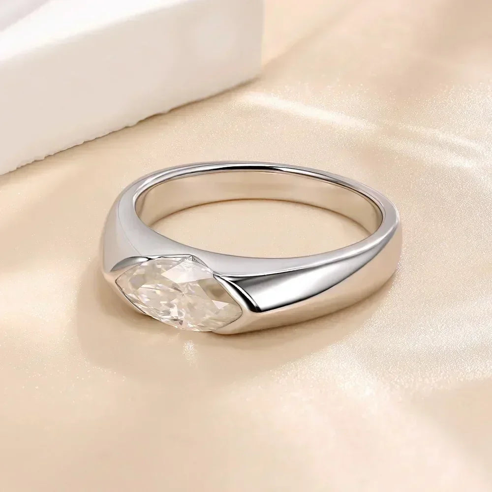 5*10mm Marquise Cut Moissanie Rings for Men/Women 925 Sterling Silver Wedding Band Lab Diamond Couple Promise Rings Jewelry GRA