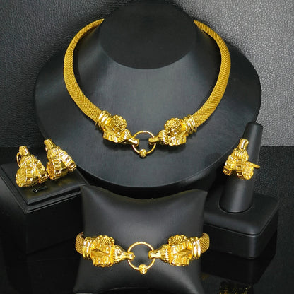 ANIID Dubai African Jewelry Sets For Women Big Animal Indian 24K Gold Color Jewelery Nigerian Necklace Ring Earring Wedding