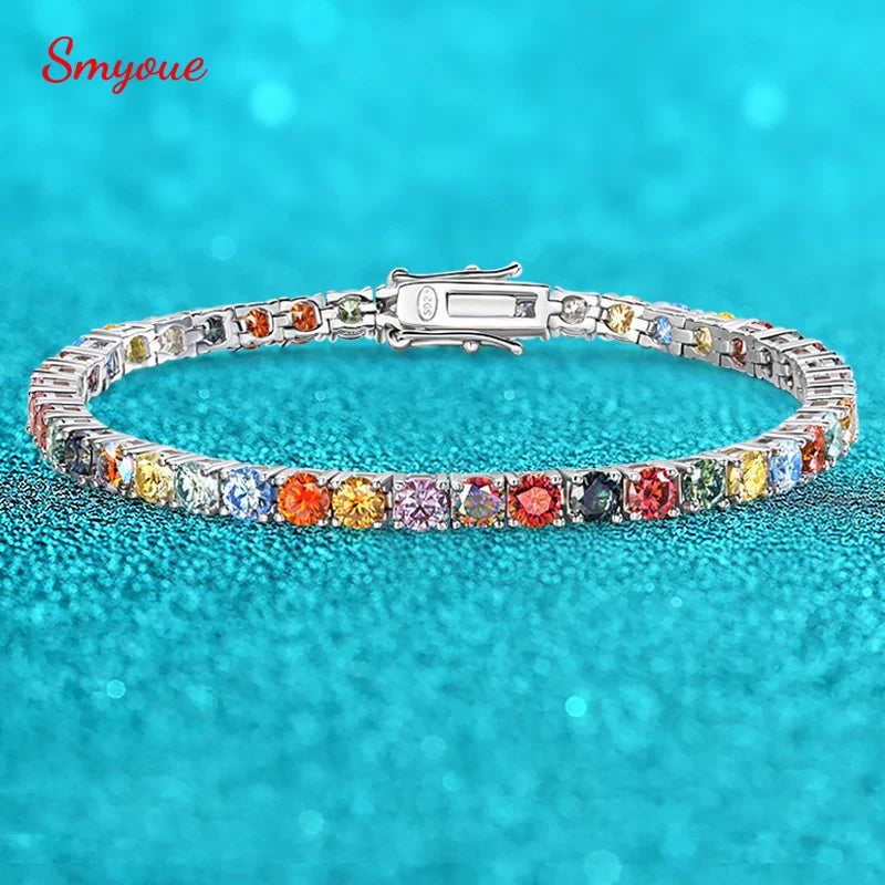 Smyoue 3-6.5mm Colorful GRA Certified Moissanite Tennis Bracelets for Women Full Diamond  925 Sterling Silver Plated 18k Gold