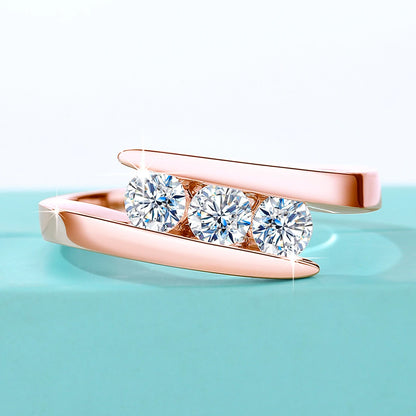 Kirin Palace 3 Stones Moissanite Ring For Women 18K 750 14K Gold D VVS Round Cut Solitaire Engagement Rings Female Fine Jewelery