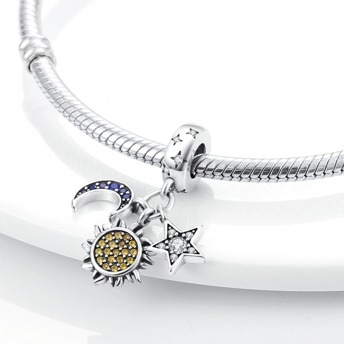 Silver Plated Cat Moon Star Earphone Dangle Charm Bead Pendant Fit Bangle Bracelet for Women Gift DIY Making