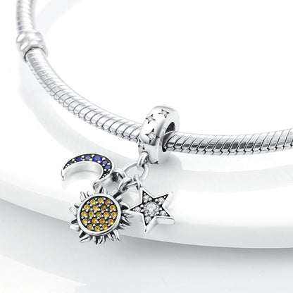 Silver Plated Cat Moon Star Earphone Dangle Charm Bead Pendant Fit Bangle Bracelet for Women Gift DIY Making