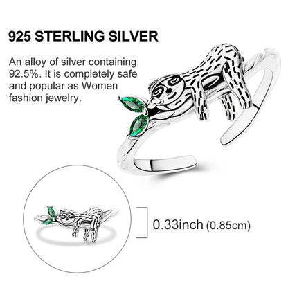Original 925 Sterling Silver Rings Sparking Sloth Open Rings For Women Girls Jewelry Birthday Anniversary Gifts