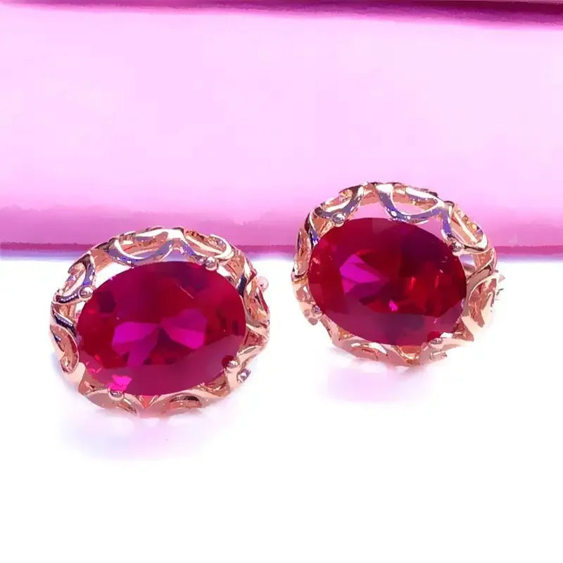 New 585 purple gold inlaid ruby earrings for women hollow design 14K rose gold classic luxury engagement jewelry for girlfriend