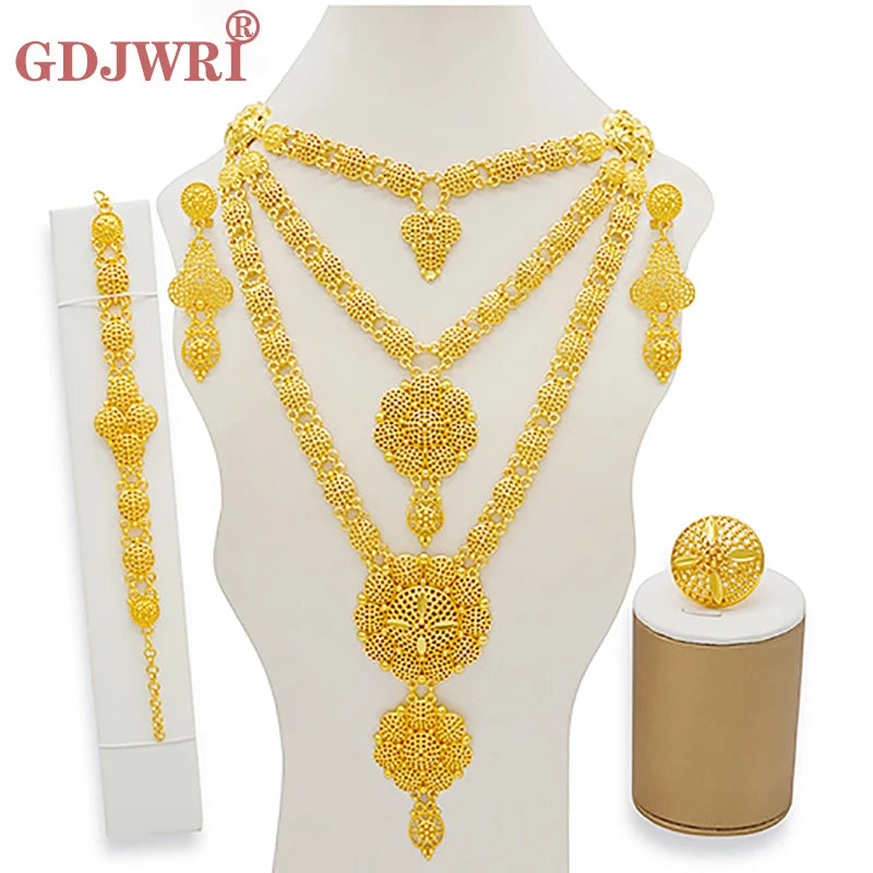 Dubai Jewelry Sets Gold Color Necklace & Earring Set For Women African France Wedding Party Jewelery Ethiopia Bridal Gifts
