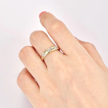 Lnngy 0.18CTTW Moissanite Chunky Ring For Women Anelli Argento 925 Sterling Silver Four-leaf Clover Rings Wedding Jewelry Gift