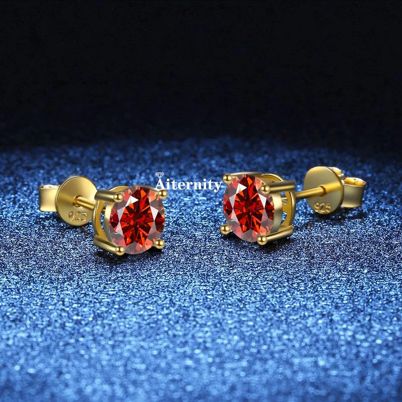GRA Moissanite VVS1 Earrings Women 925 Sterling Silver Moissanita And Zircon Ear Studs Pink Yellow Red Orange Pass Diamond Test