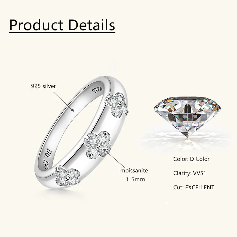 Lnngy 0.18CTTW Moissanite Chunky Ring For Women Anelli Argento 925 Sterling Silver Four-leaf Clover Rings Wedding Jewelry Gift