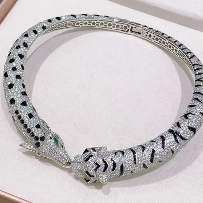 Luxury Sterling Silver Choker Necklace for Women Black Spot Giraffe Panther Silver Necklace Argent 925 Necklaces Leopard Jewelry