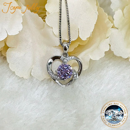 JoyceJelly 1CT Pass Tested Moissanite Heart Necklace for Women S925 Silver Gold Silver Color Diamond Pendant Birthday Party Gift