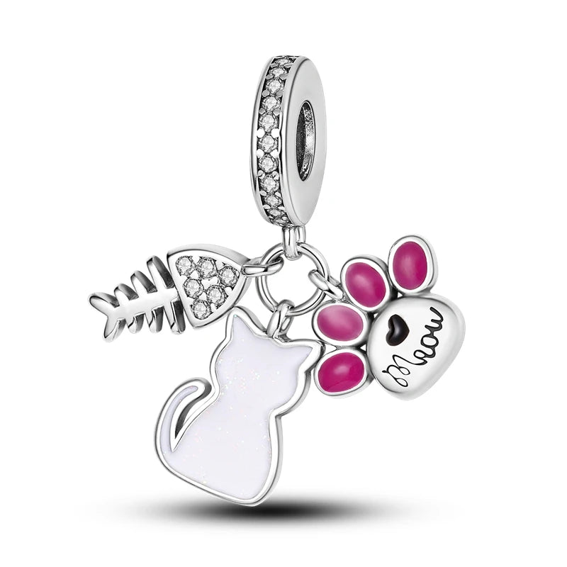 Silver Plated Cat Moon Star Earphone Dangle Charm Bead Pendant Fit Bangle Bracelet for Women Gift DIY Making