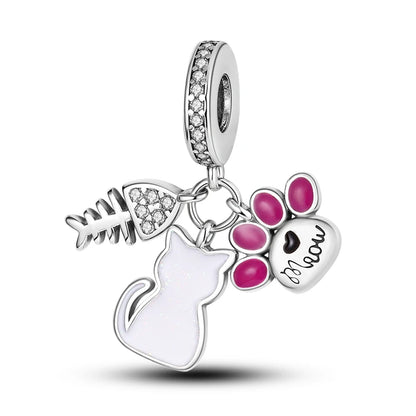 Silver Plated Cat Moon Star Earphone Dangle Charm Bead Pendant Fit Bangle Bracelet for Women Gift DIY Making