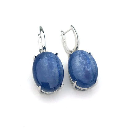 CSJ Big Stone Natural Larimar Earring Sterling 925 Silver Malachite Moonstone Amazonite Kyanite 13*18mm for Women Party Gift