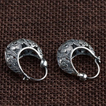 S925 Sterling Silver Stud Earrings New Fashion Simple Ancient Hollow Flower Ear-studs Solid Pure Argentum Ear Jewelry for Women