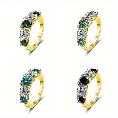 5 Stones 3.6CT All Moissanite Rings for Women gold Plated 925 Sterling Sliver Wedding Band Sparkling Diamonds Fine Jewelry GRA