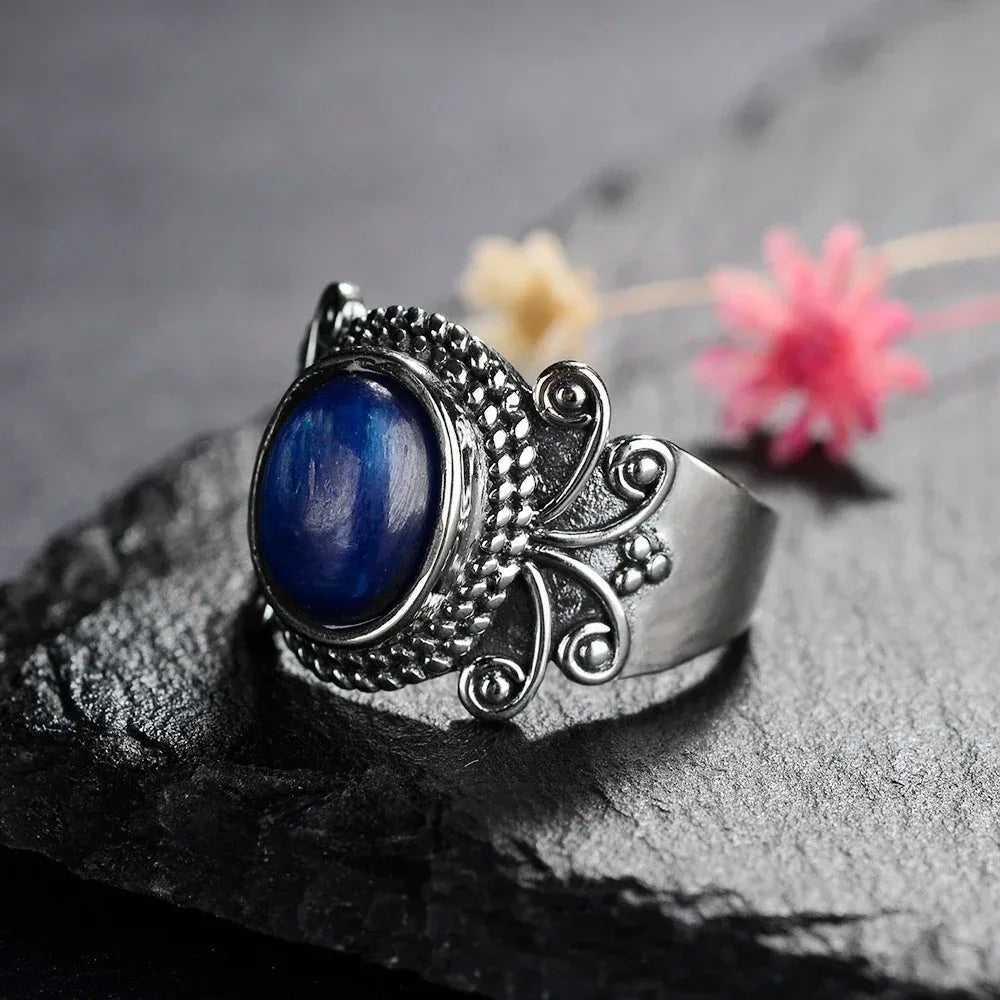 Retro Natural Ring for Men Women  Tiger's Eye Rhodochrosite Kyanite Amethyst Stone Rings Jewelry Party Birthday Gift Wholesale
