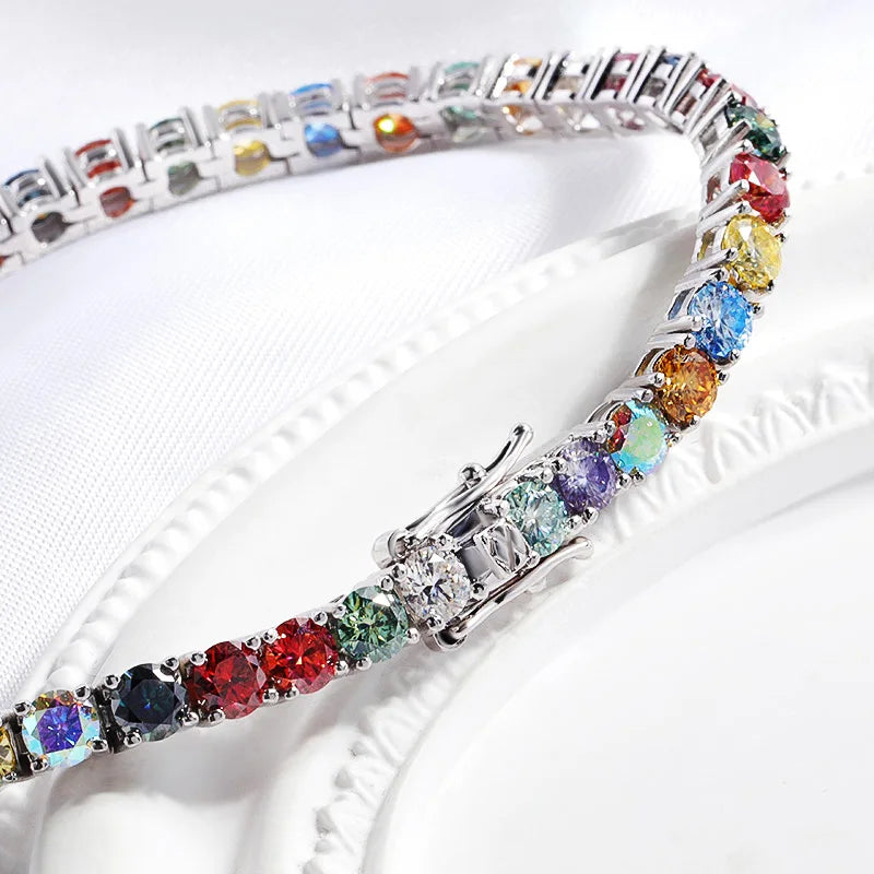Smyoue 3-6.5mm Colorful GRA Certified Moissanite Tennis Bracelets for Women Full Diamond  925 Sterling Silver Plated 18k Gold