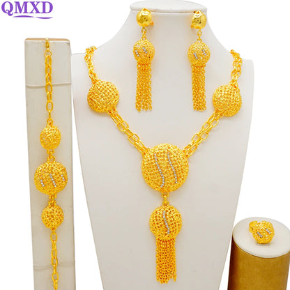 Dubai Gold Color Jewelry Sets African Indian wedding Bridal Wife gifts Necklace Bracelet Earrings ring Jewelery for Women 2022