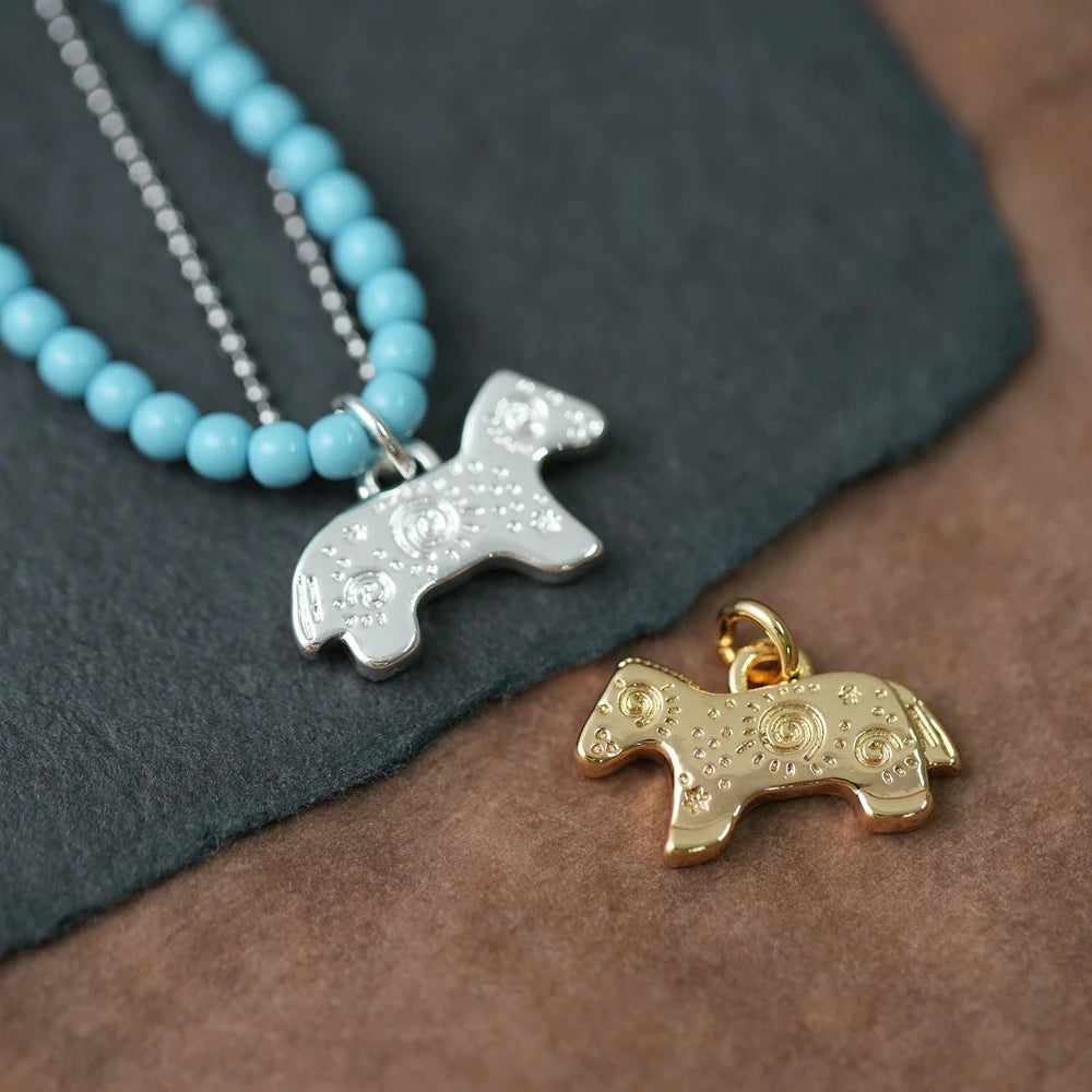 6PCS Gold Plated Brass Retro Ethnic Pattern Totem Animal Pendant Jewelry DIY Handmade Material Accessories Making Supplies