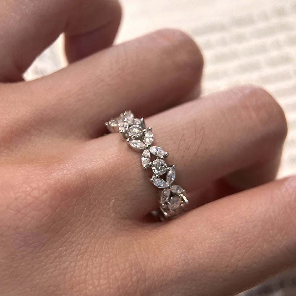 OEVAS Full Real Moissanite Diamond Rings 100% S925 Sterling Silver Sparkling Wedding Bridal Band Party Jewelry Gift For Women