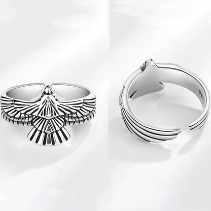 Buyee 925 Sterling Silver Male Ring Finger Elegant Gray Eagle Open Ring for Men Fashion Unique Punk Fine Jewelry Circle Gift