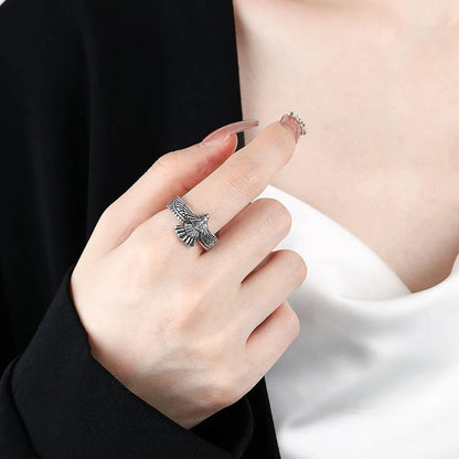 Buyee 925 Sterling Silver Male Ring Finger Elegant Gray Eagle Open Ring for Men Fashion Unique Punk Fine Jewelry Circle Gift