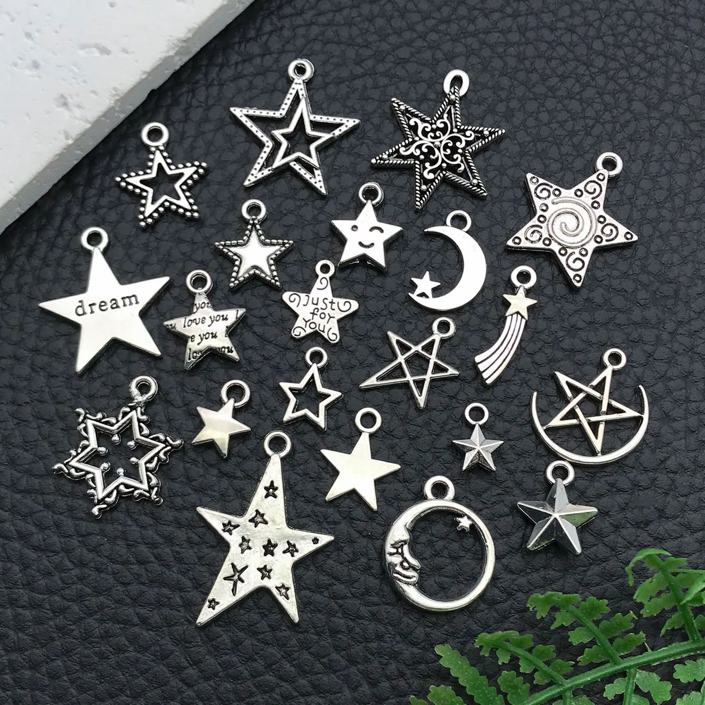 16/20pcs Antique Silver Celestial Series Set (Sun/Stars/Moon) - Perfect for Crafting Necklace, Bracelet & Earring Accessories.