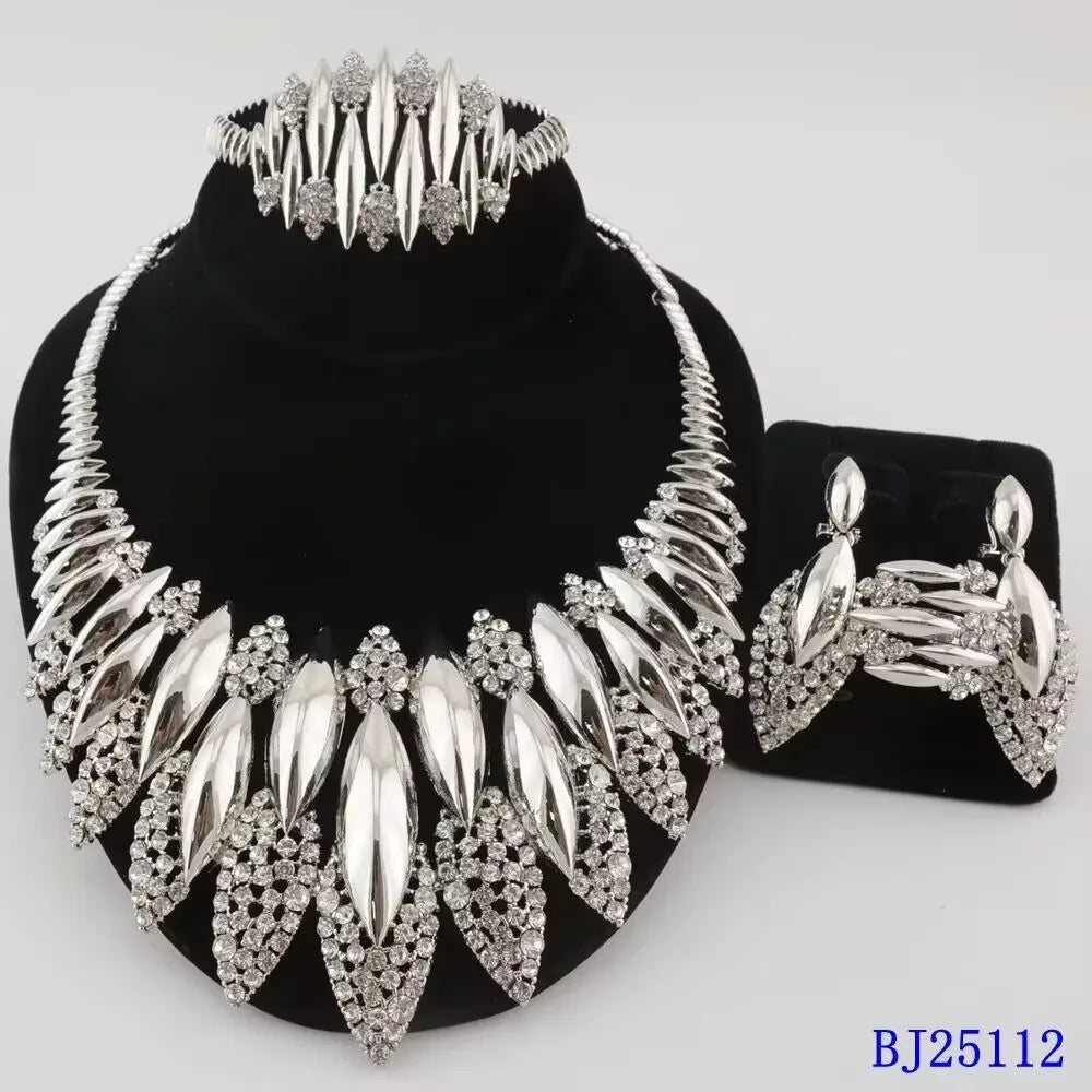 Wedding Jewelry Set Africal  Zircon Bracelet necklace Earring Ring 18K Gold Plated Jewelery set