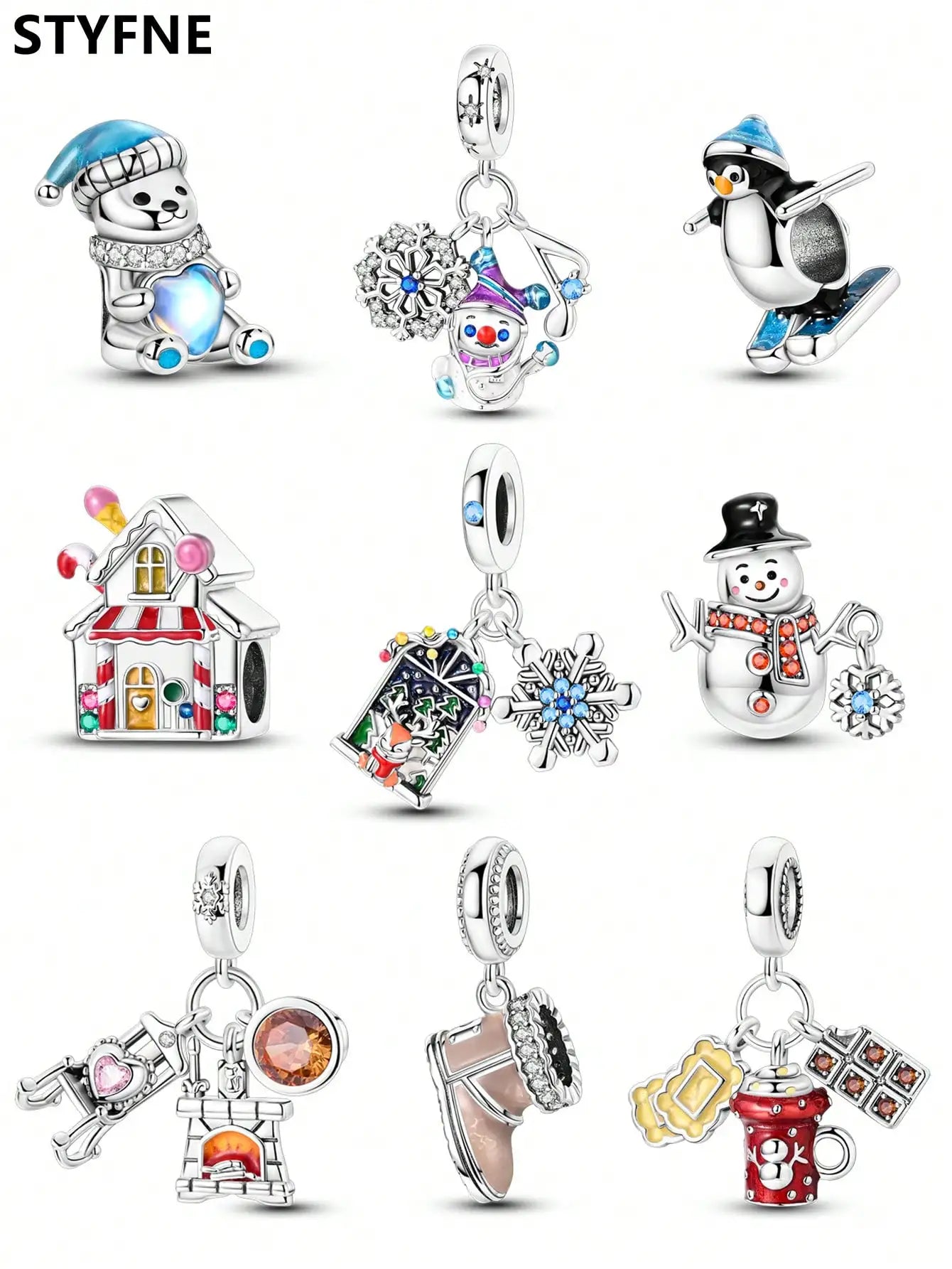 Charms Plata Christmas Bear Snowman Penguin Beads Charm Silver Plated Fit Charms Original Bracelet for Jewelry Making DIY Charm
