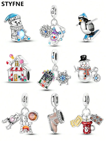 Charms Plata Christmas Bear Snowman Penguin Beads Charm Silver Plated Fit Charms Original Bracelet for Jewelry Making DIY Charm