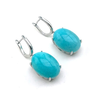 CSJ Big Stone Natural Larimar Earring Sterling 925 Silver Malachite Moonstone Amazonite Kyanite 13*18mm for Women Party Gift