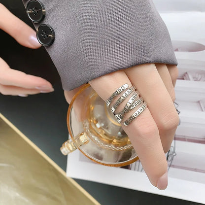 925 Sterling Silver Multilayer Letter Rings For Women Wedding Luxury Jewelry Accessories Wholesale Jewellery Money 925