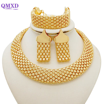 Dubai Gold Color Jewelry Sets African Indian wedding Bridal Wife gifts Necklace Bracelet Earrings ring Jewelery for Women 2022