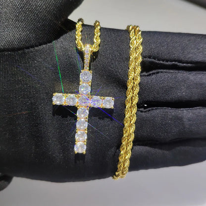 Fashion Simple Bling Cross Jewelry Iced Out Cubic Zirconia Diamond 18k White Gold Plated Cross Pendant Necklace For Men Women