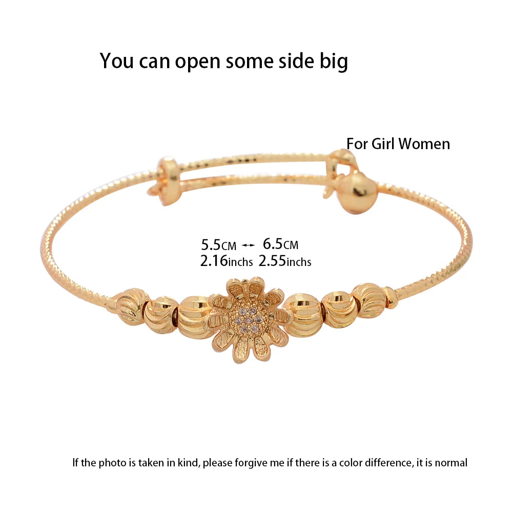 Dubai Maiden Gold Color zircon Bracelet Bangles Wedding Flower Jewelery Africa Bangles  women Flower Bangles Bijoux femme