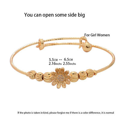 Dubai Maiden Gold Color zircon Bracelet Bangles Wedding Flower Jewelery Africa Bangles  women Flower Bangles Bijoux femme