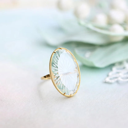 LAMOON 925 Silver Ring For Women Luxury Vintage Palace Snowflake Natural White Crystal 14K Gold Plated Fine Jewelry LMRI154